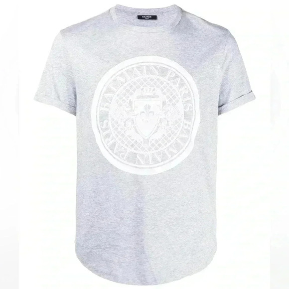 Balmain Other - NWT Balmain Men’s Coin Flock Raised Logo Short Sleeve Tee Gray White XS